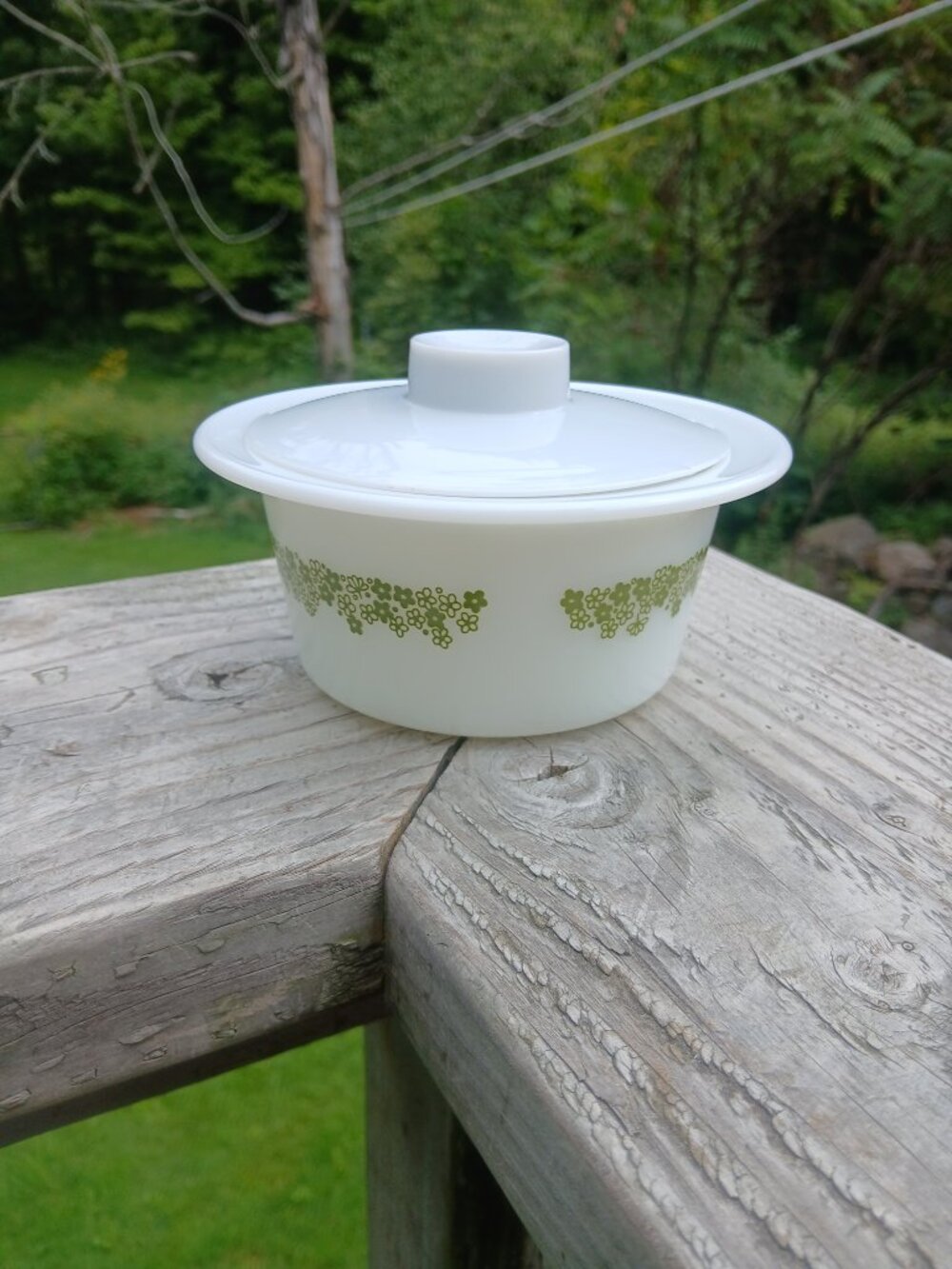 Vintage Pyrex Spring Blossom Green Crazy Daisy Butter Tub Dish Plastic Lid USA - Picture 15 of 17